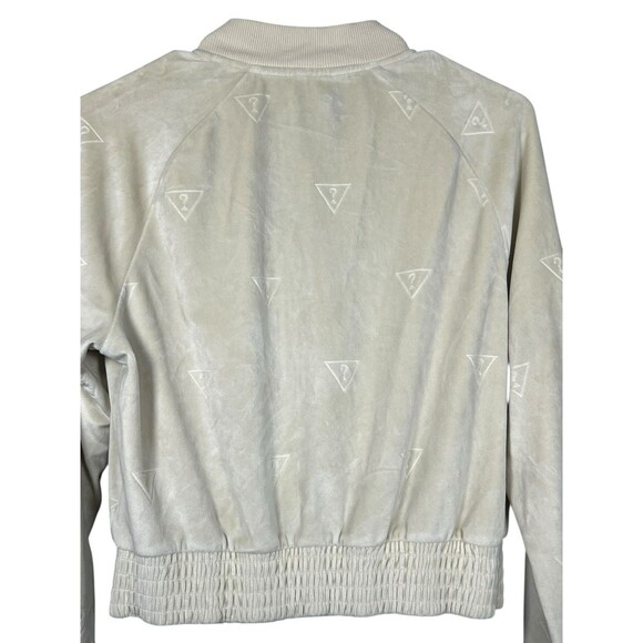 Guess Jeans Women’s Beige Question Logo Zip Front Velour Hoodie Beige M - Picture 13 of 14